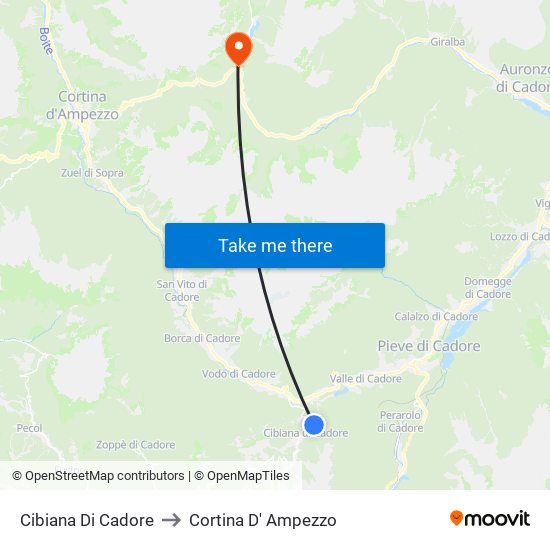 Cibiana Di Cadore to Cortina D' Ampezzo map