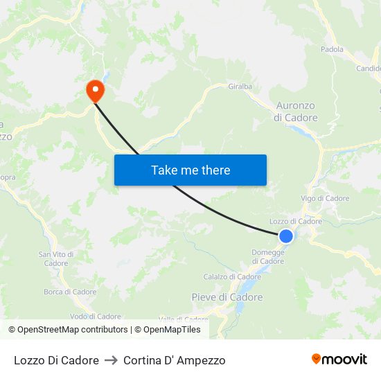 Lozzo Di Cadore to Cortina D' Ampezzo map