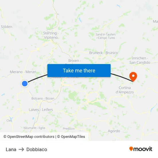 Lana to Dobbiaco map