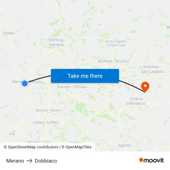 Merano to Dobbiaco map
