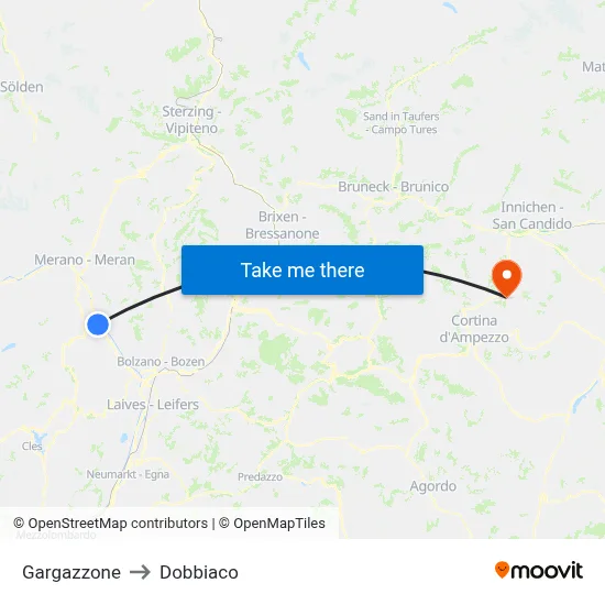 Gargazzone to Dobbiaco map