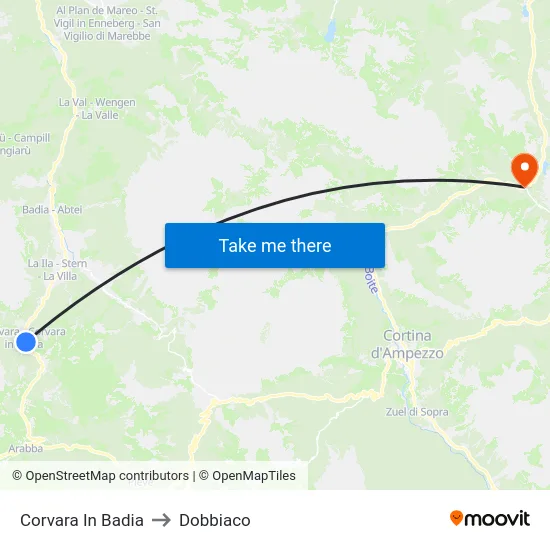 Corvara In Badia to Dobbiaco map