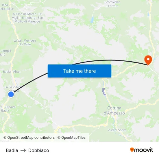 Badia to Dobbiaco map