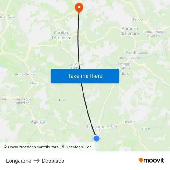 Longarone to Dobbiaco map