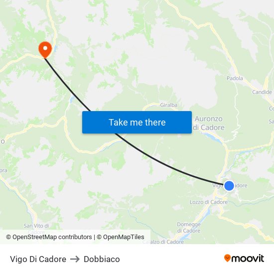 Vigo Di Cadore to Dobbiaco map
