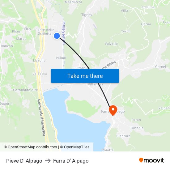 Pieve D' Alpago to Farra D' Alpago map