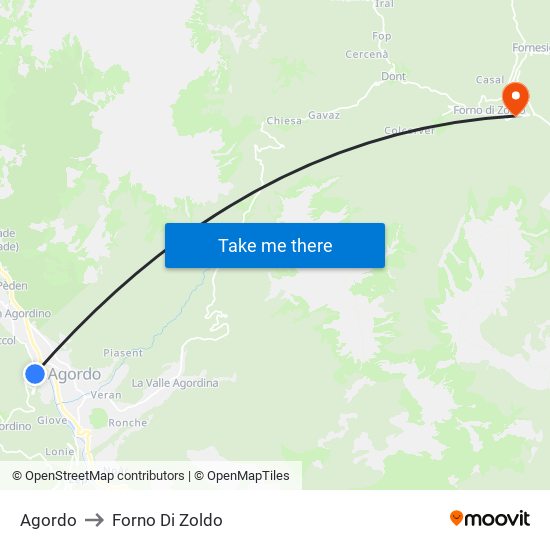 Agordo to Forno Di Zoldo map