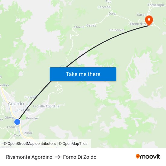 Rivamonte Agordino to Forno Di Zoldo map