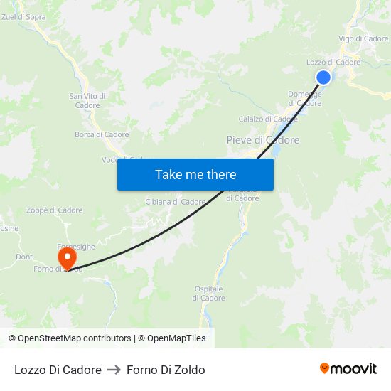 Lozzo Di Cadore to Forno Di Zoldo map