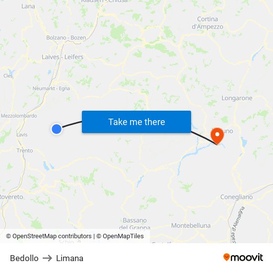 Bedollo to Limana map