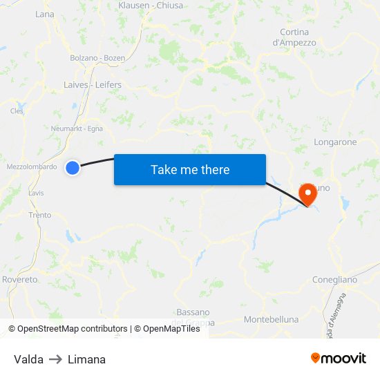 Valda to Limana map