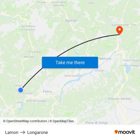 Lamon to Longarone map