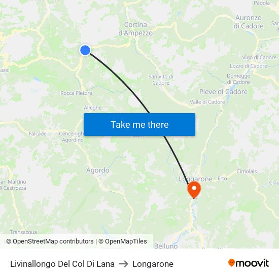 Livinallongo Del Col Di Lana to Longarone map