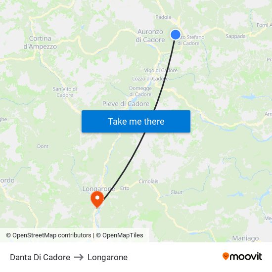Danta Di Cadore to Longarone map