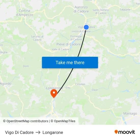 Vigo di Cadore to Longarone map