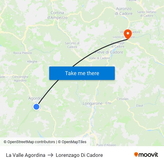 La Valle Agordina to Lorenzago Di Cadore map