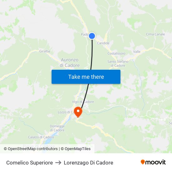 Comelico Superiore to Lorenzago Di Cadore map