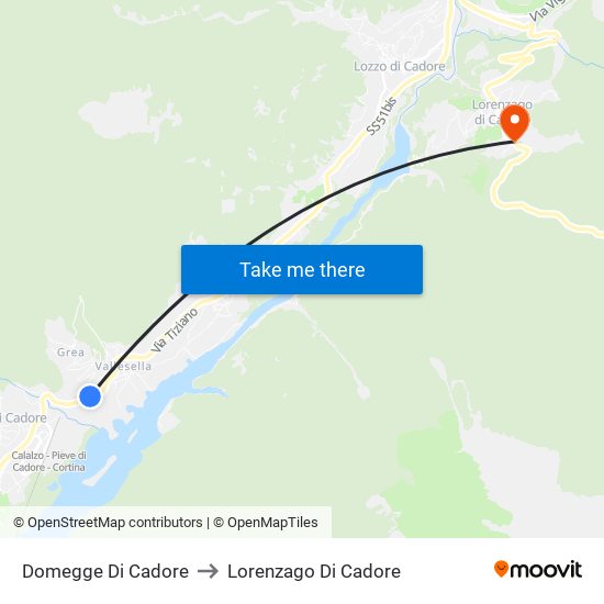 Domegge Di Cadore to Lorenzago Di Cadore map