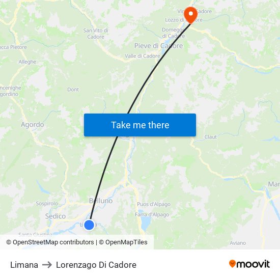 Limana to Lorenzago Di Cadore map