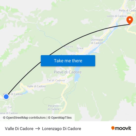 Valle Di Cadore to Lorenzago Di Cadore map