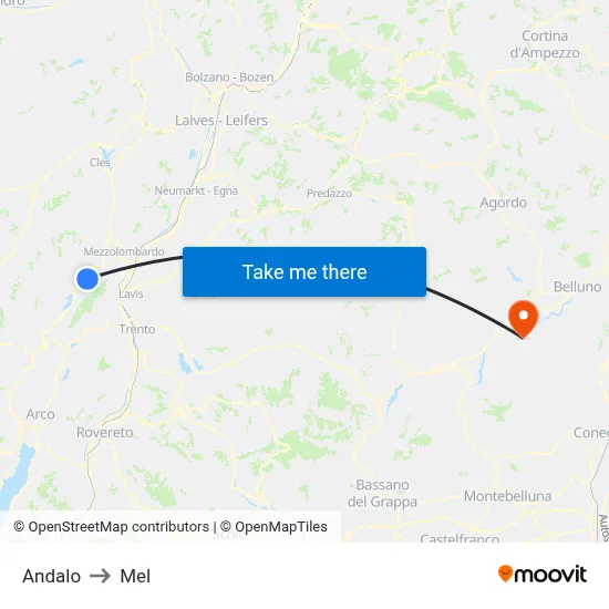 Andalo to Mel map