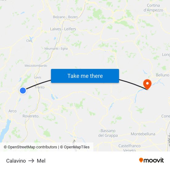 Calavino to Mel map