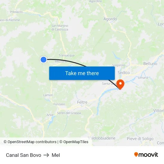 Canal San Bovo to Mel map