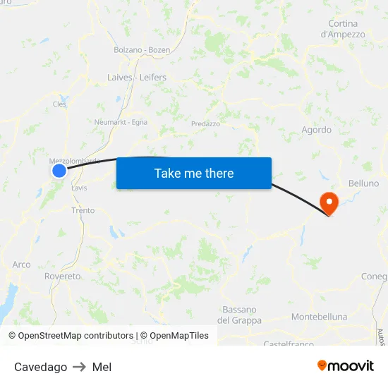 Cavedago to Mel map