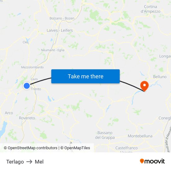 Terlago to Mel map
