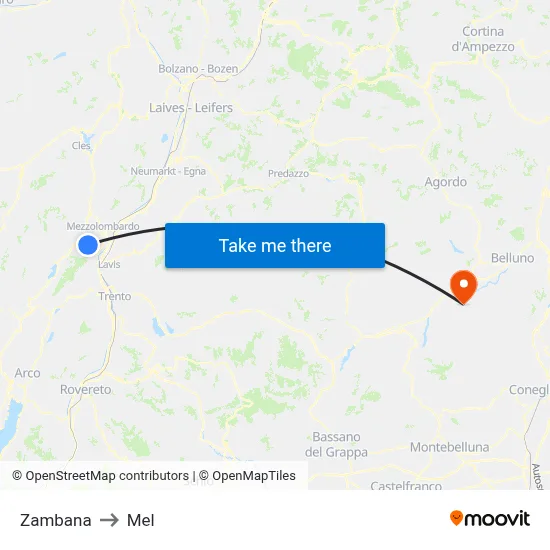 Zambana to Mel map