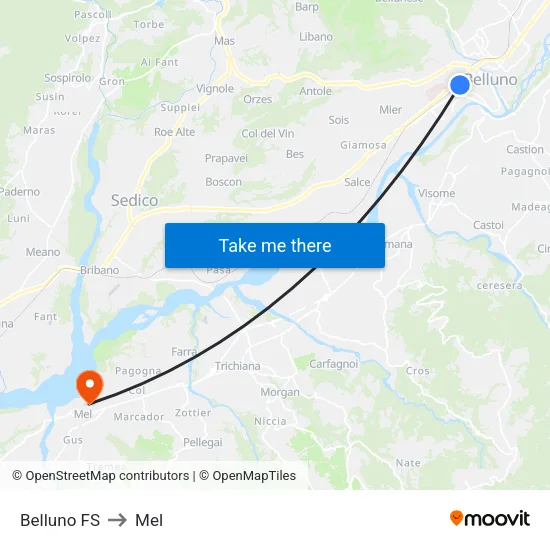 Belluno FS to Mel map