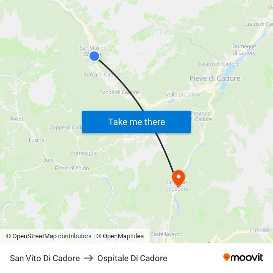 San Vito Di Cadore to Ospitale Di Cadore map
