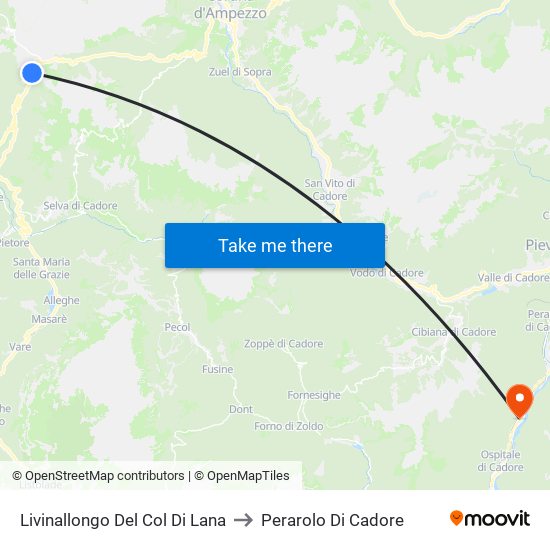 Livinallongo Del Col Di Lana to Perarolo Di Cadore map