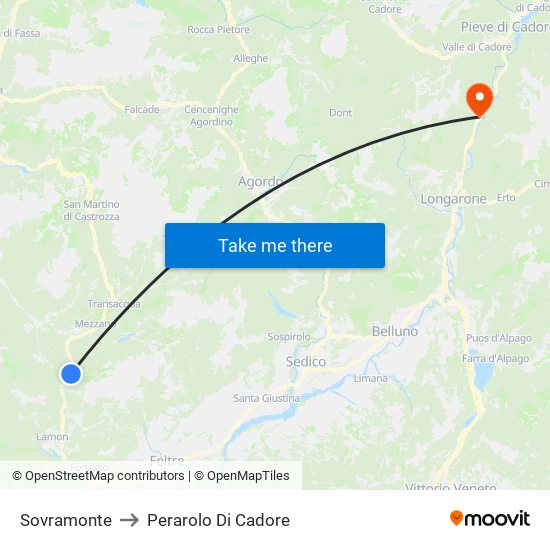 Sovramonte to Perarolo Di Cadore map