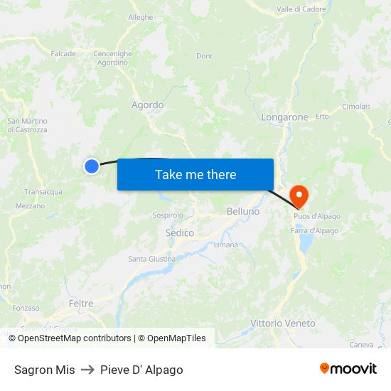 Sagron Mis to Pieve D' Alpago map