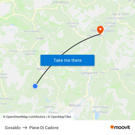 Gosaldo to Pieve Di Cadore map