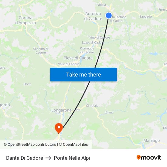 Danta Di Cadore to Ponte Nelle Alpi map