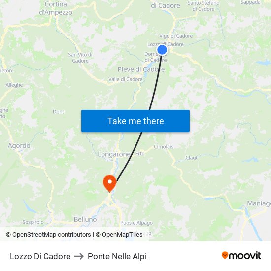 Lozzo Di Cadore to Ponte Nelle Alpi map