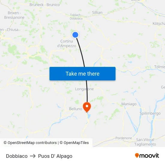 Dobbiaco to Puos D' Alpago map