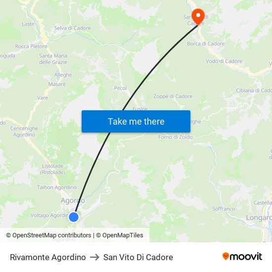 Rivamonte Agordino to San Vito Di Cadore map