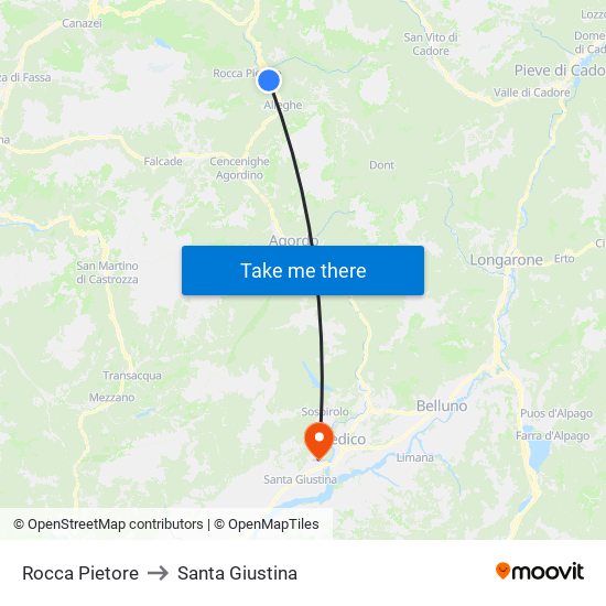 Rocca Pietore to Santa Giustina map