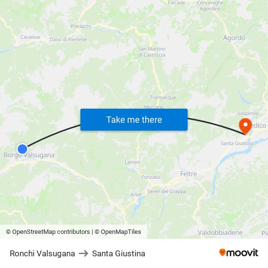 Ronchi Valsugana to Santa Giustina map