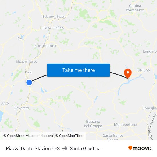 Piazza Dante Stazione FS to Santa Giustina map