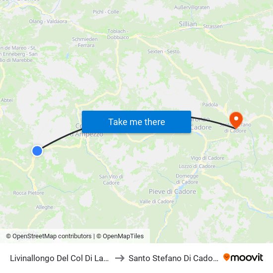 Livinallongo Del Col Di Lana to Santo Stefano Di Cadore map