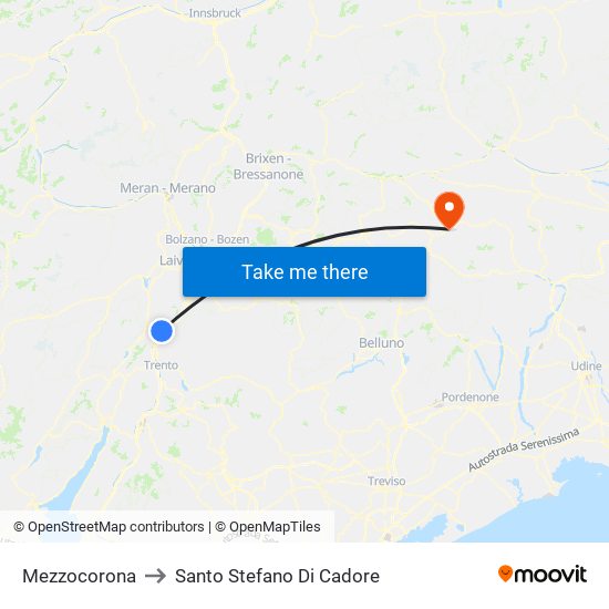 Mezzocorona to Santo Stefano Di Cadore map