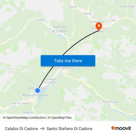 Calalzo Di Cadore to Santo Stefano Di Cadore map