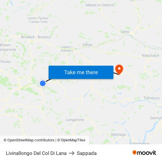 Livinallongo Del Col Di Lana to Sappada map