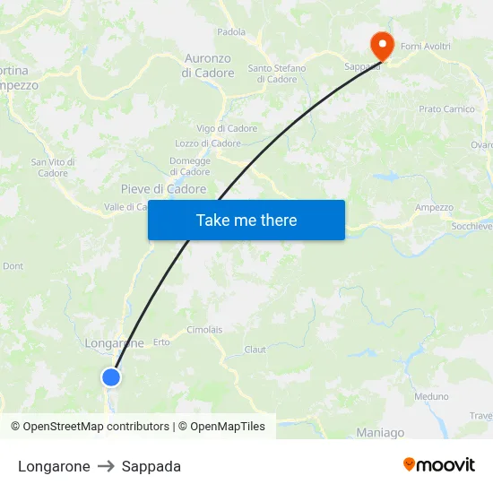 Longarone to Sappada map