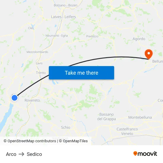 Arch to Sedico map
