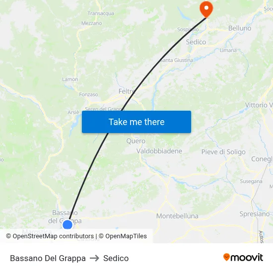 Bassano Del Grappa to Sedico map